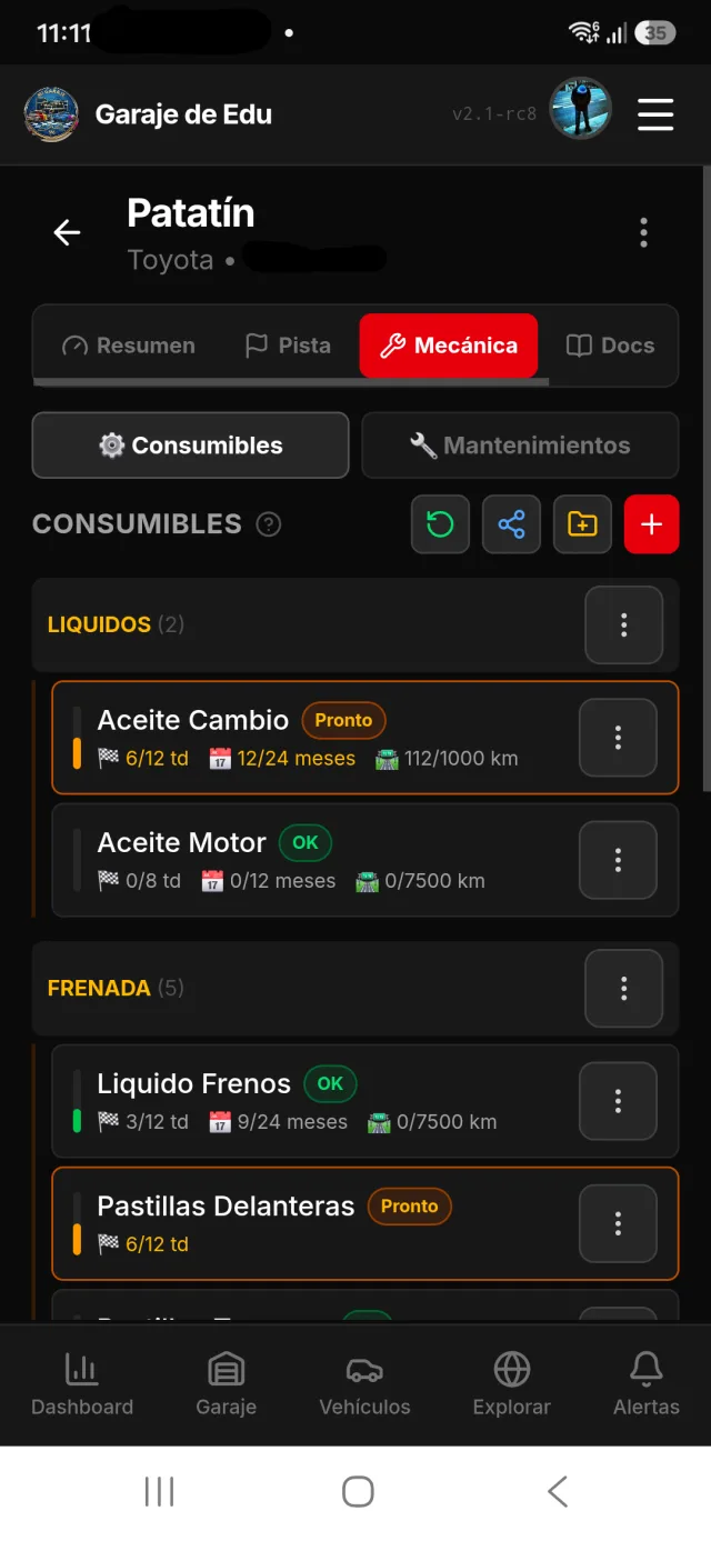Consumibles con estados de desgaste