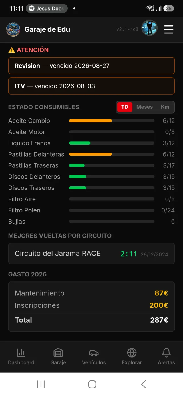 Dashboard de un coche en Mi Garaje